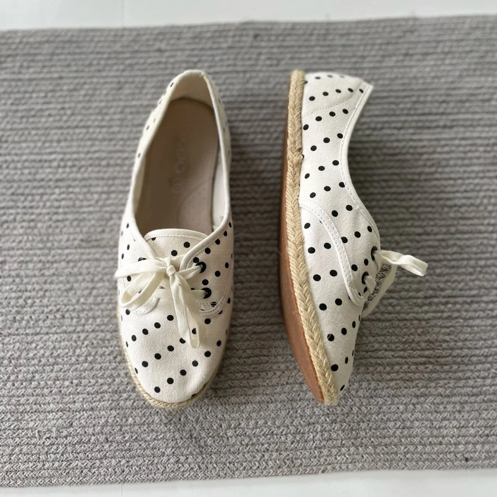Aldo Ivory Black Polka Dot Tie Espadrilles Size 10